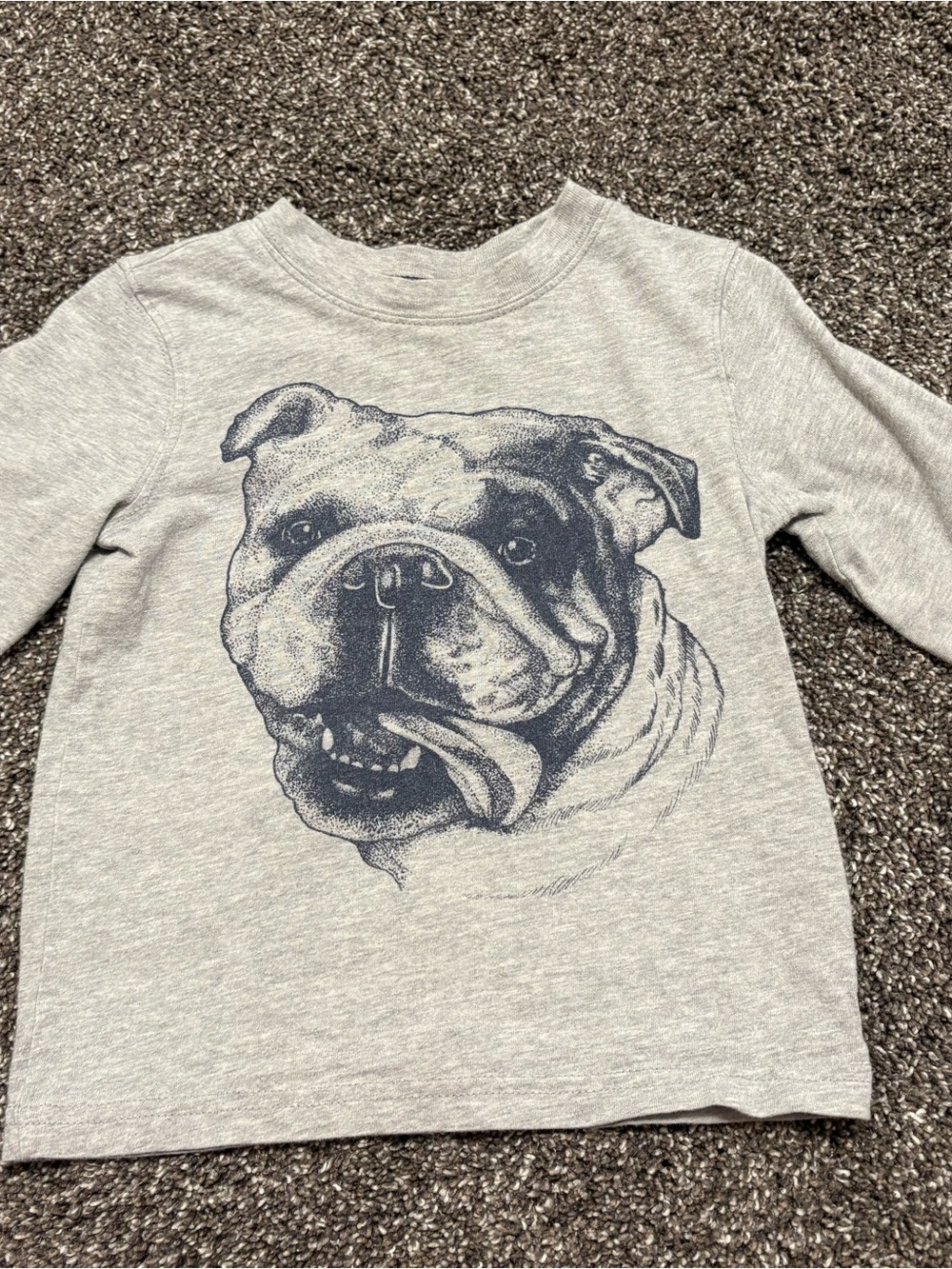 Carter's Gray Long-Sleeve Dog Tee with Navy Bulldog Print